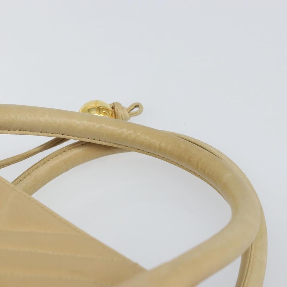 CHANEL V Stitch Hand Bag Leather Beige Gold CC Auth BA9348 - Picture 8 of 16